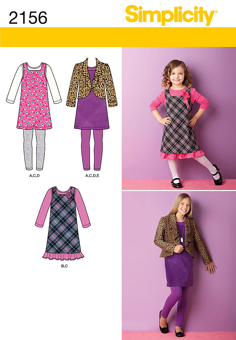 Simplicity 2156 Girls Jumper, Jacket, Leggings, Dress and Top