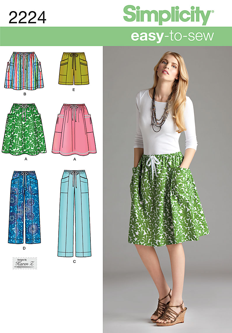 Simplicity 2224 Misses' Skirt. Pants or Shorts sewing pattern