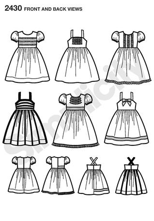 1 2 3  Sewing Pattern Simplicity 2430 Toddlers' Dress with Bodice & Trim 1/2 