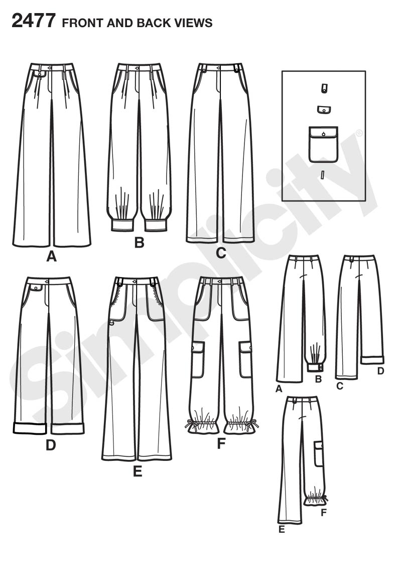Simplicity Pattern 2477 Ms PROJECT RUNWAY Pants w/Leg Width~Pocket~Length Option
