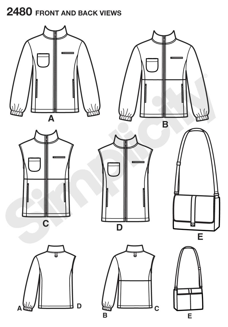 Simplicity Pattern 2480 Mens/Misses Zipper Jacket or Vest & Messenger Bag