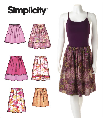 Simplicity 2606 Misses Pull-on Pleated Skirts & Tie Belt