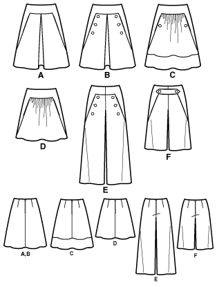 Simplicity 2656 Misses Skirt, Cropped Pants and Shorts