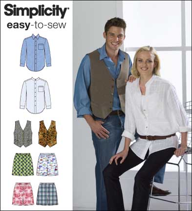 Simplicity 2741 MISSES', MEN'S AND TEENS' SHIRT, VEST AND BOXER SHORTS
