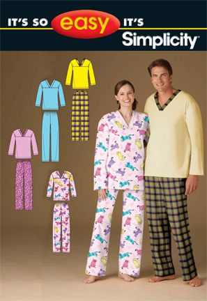 Simplicity 2811 Misses, Men or Teen Pajama Pants and Top