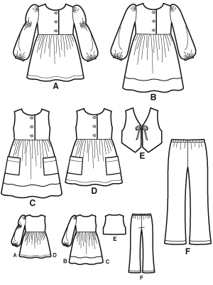 Simplicity 2874 Child Dress or Jumper, Top, Pants and Vest