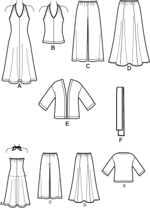 Simplicity 4193 Top, Dress, Gauchos, Skirt