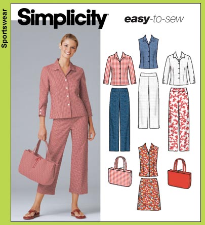 Simplicity 5204 Shirt, skirt, pants and bag