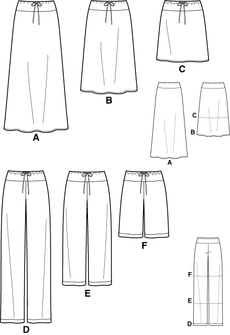 Simplicity 7229 Skirt Views A, B & C