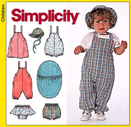 Simplicity 7996 overalls, shorts, bunting, hat