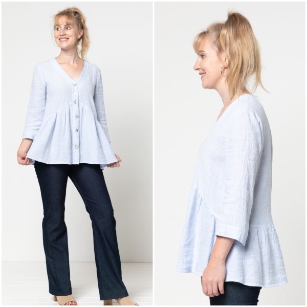 Fashion Special Woven Viscose Tunic Oned Long Sleeve O-Neck Unlined  Women-TUNIC BLUE