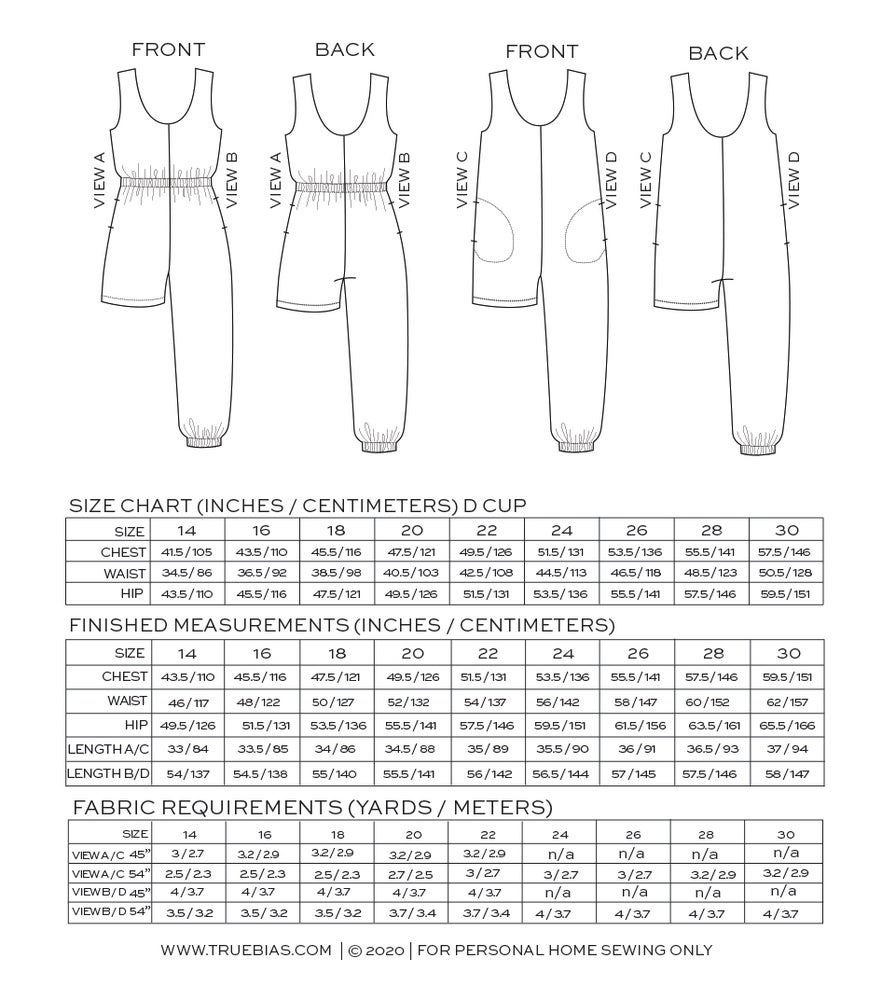 Nova Jumpsuit 14-30 Sewing Pattern by True Bias