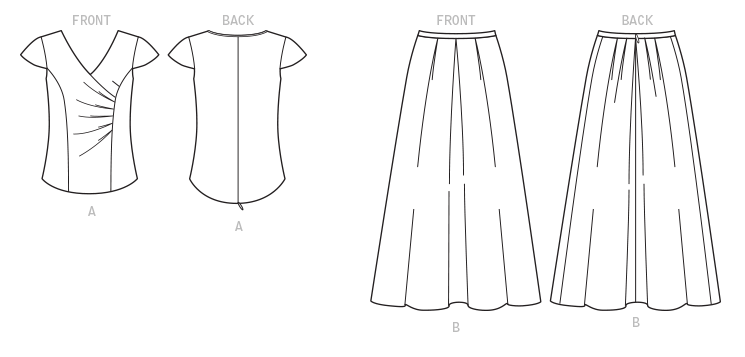 Pleated Skirt OUT of PRINT Vogue Sewing Pattern V1519 Misses' Surplice Top and Full