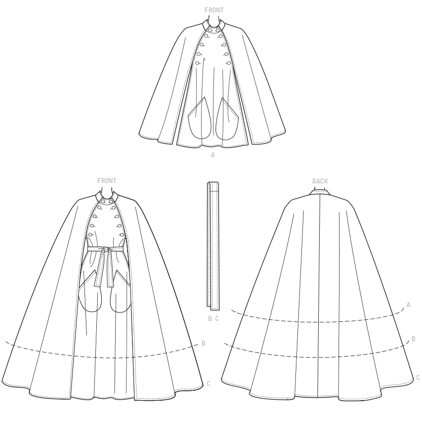 Vogue V9288 Easy to Sew Womens Collared Cape with Belt Sewing Pattern Sizes L-XXL 