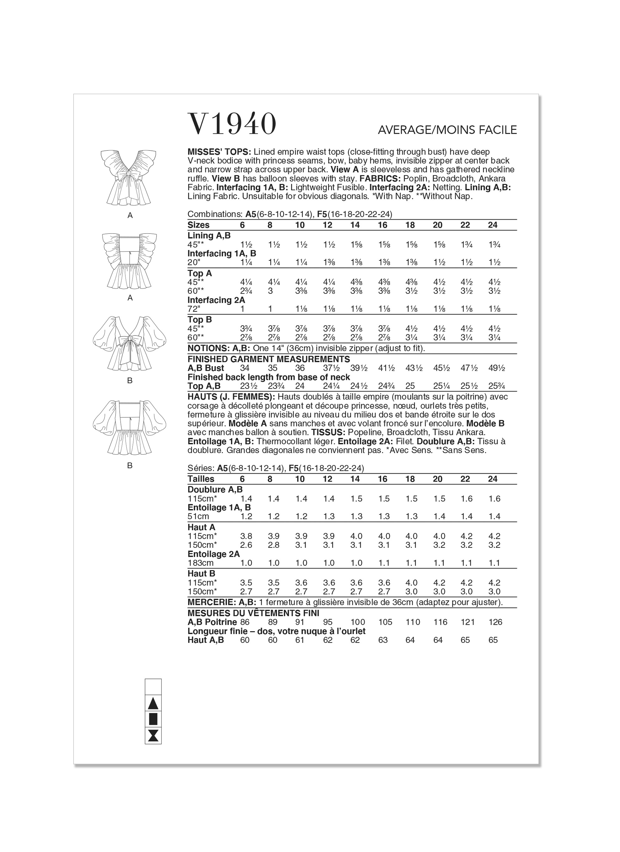 Vogue Patterns 1940 Misses' Tops