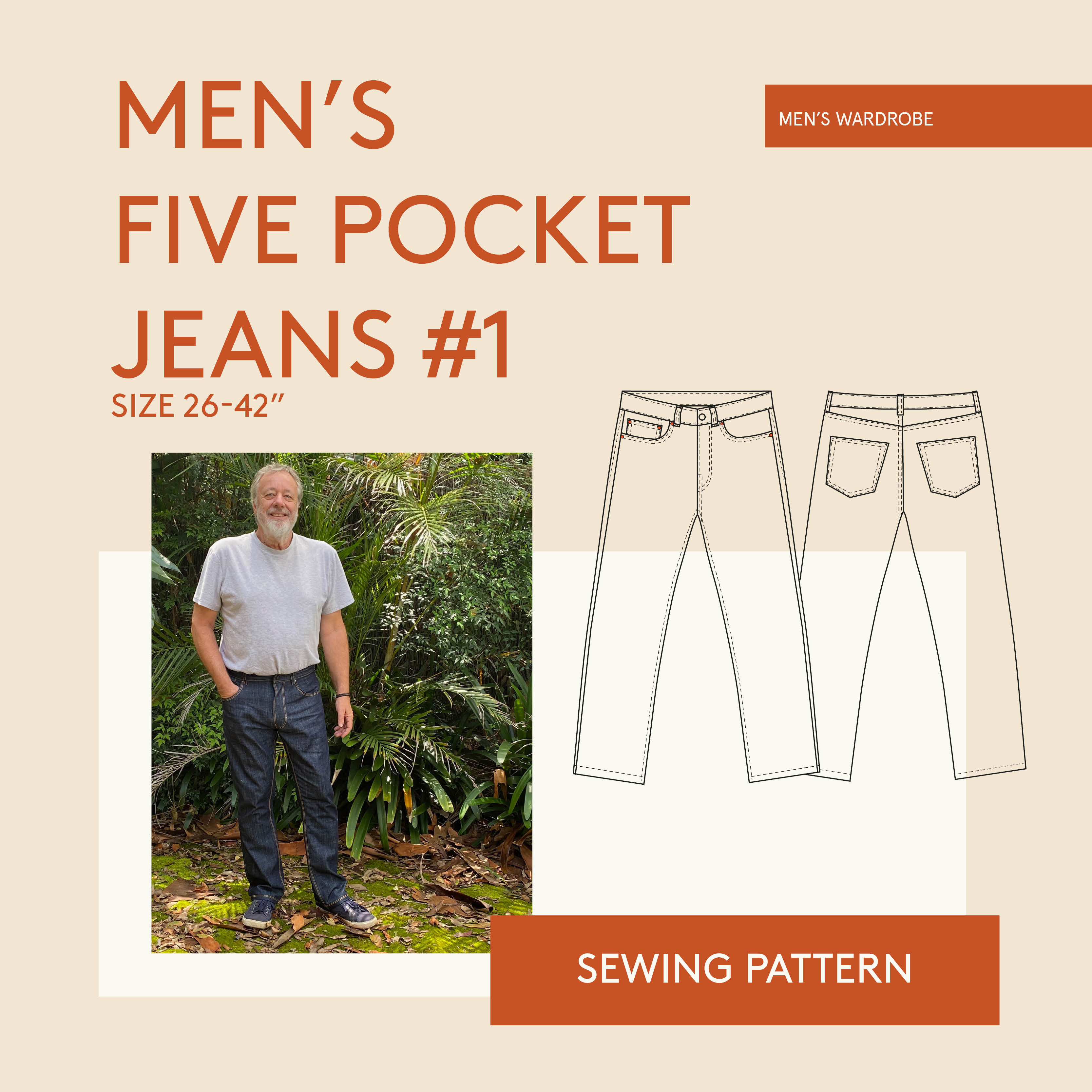 Boot Cut Denim Jeans for Mens Sewing Pattern Pdf. Size